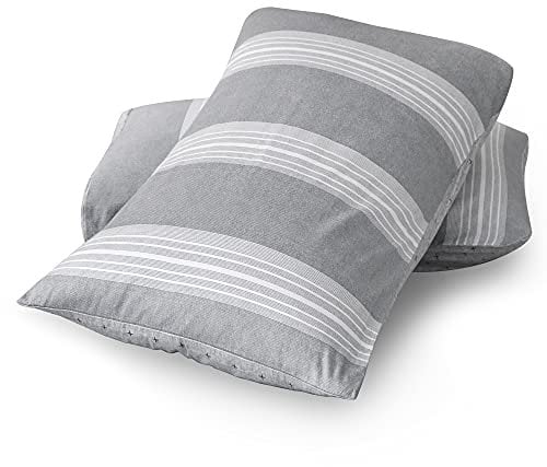 ATsense 2er Set Kissenbezug 80 x 40 cm, 2 Stück - 100% Baumwolle, Weiß&Grau Gestreiftes Kopfkissenbezug mit Reißverschluss, ÖkoTex Zertifiziert Super Weicher und Bequemer Kissenbezug