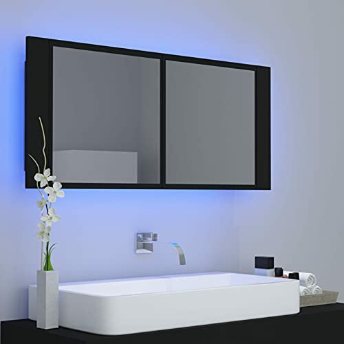 Tidyard Armoire de Salle de Bain à Miroir à LED, Armoire pour de Salle de Bain avec Miroir et Éclairage LED, Armoire Murale à LED avec Miroir Noir 100x12x45 cm