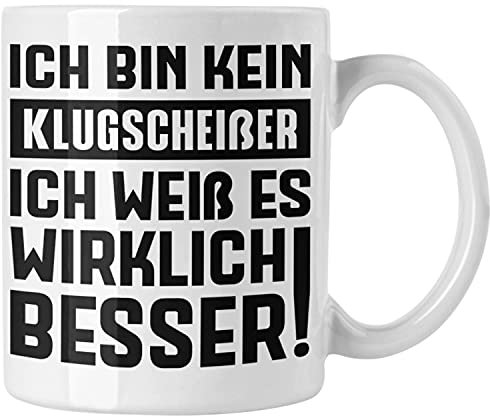 Trendation - Klugscheißer Geschenk Tasse mit Spruch Besserwisser Geschenkidee Lustige Tasse Sprüche Kollegin Kollege (Weiß)