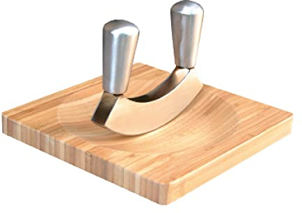 Point-Virgule Cuchillo Cocina para Picar Hierbas con Tabla Cortar de bambú, Cuchillo Media Luna, Cortador Hierba