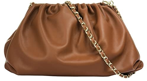 Cluty Umhängetasche echt Leder Damen | Made in Italy, Slouchy Bag, Handtasche aus Rindleder, Clutch im Knautsch-Look, elegante Abendtasche, abnehmbarer Riemen | 021204