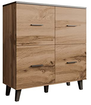 Mirjan24 Kommode Lotta II 110 4D im skandinavischen Stil, Anrichte, Mehrzweckschrank, Wohnzimmerschrank, Sideboard, Schrank, Wohnzimmer (Eiche Wotan + Schwarz)