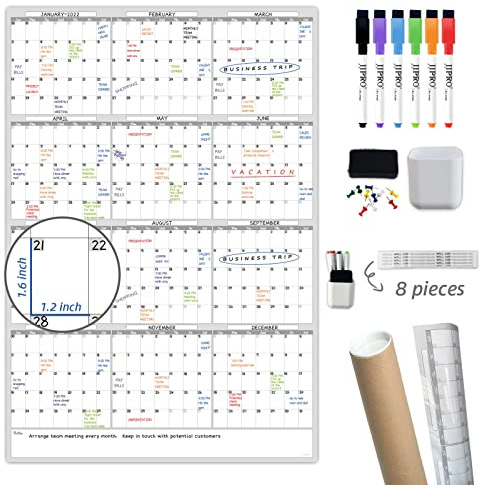 Trocken abwischbarer Wandkalender, 96,5 x 66 cm, blanko, undatiert, Monats- Wochen- Jahreskalender, Whiteboard-Premium-laminierter Planer, wiederverwendbarer laminierter Büro-Jumbo-Kalender (vertikal)
