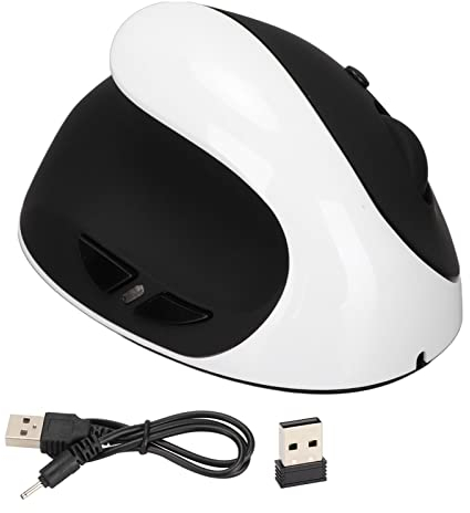 ciciglow Souris pour Gaucher, sans Fil 2,4 G USB Souris Verticale Ergonomique pour Gaucher 3 Niveaux DPI Rechargeable pour 2000, XP, Vista, CE, 7, Linux, Android(Noir Blanc)