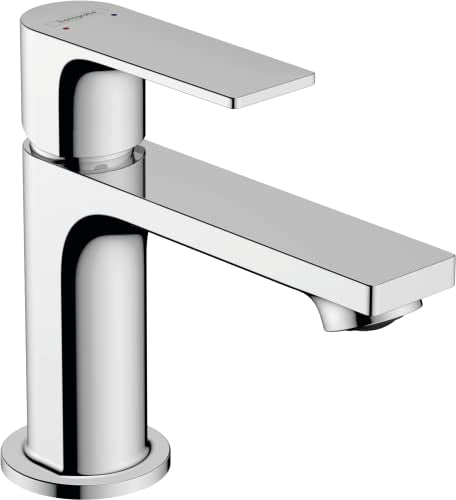 hansgrohe Waschtischarmatur Rebris E, Wasserhahn Bad mit Auslauf Höhe 80 mm, mit Zugstange, Badarmatur wassersparend, Chrom