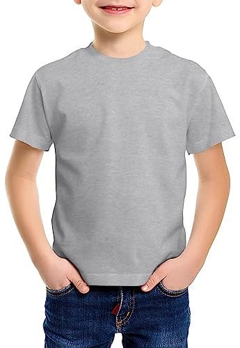 Love My Fashions® Kids Value Weight Crew Neck Plain T-Shirt Short Sleeve Casual Tees for Boys Cotton Tops for Children Heather Grey