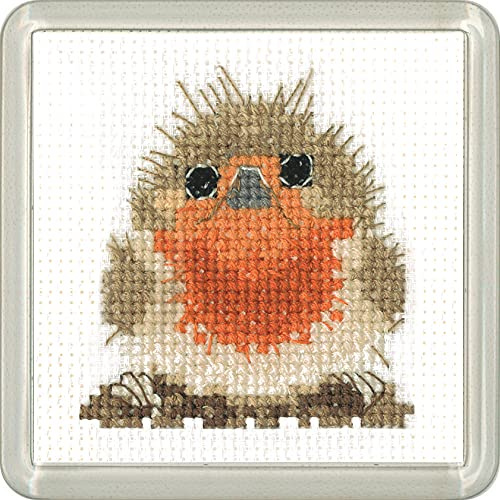 Heritage Crafts Cross Stitch Kit with Acrylic Coaster - Rufus Robin Coaster Kit