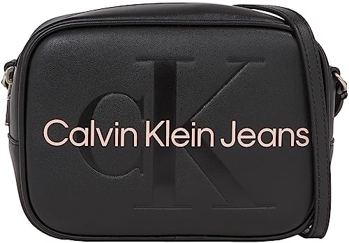 Calvin Klein Jeans Borsa a Tracolla Donna Piccola, Nero (Black With Rose), Onesize