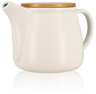 OGO LIVING - Théière Mona 1L en porcelaine blanche et couvercle bois