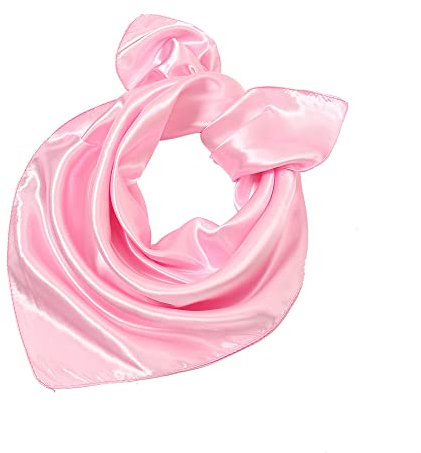 Kiran Fashion Écharpe en satin de soie - Petit foulard uni - Bandeau carré brillant - 50 cm x 50 cm, rose clair, taille unique