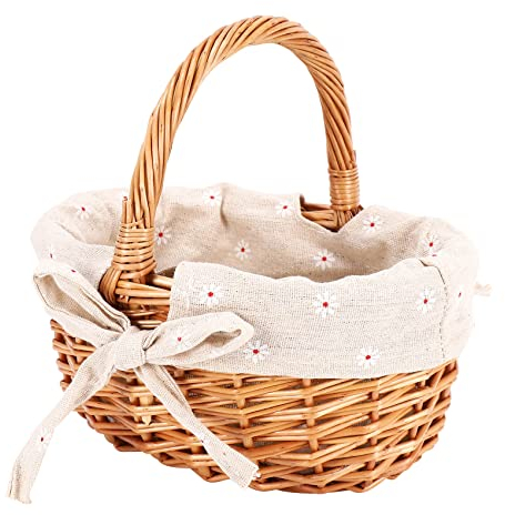 Roundsky Cesta de Mimbre Tejida a Mano, Cesta de Flores de simulación de una Mano, pequeña Cesta de Flores con Cesta de a Mano