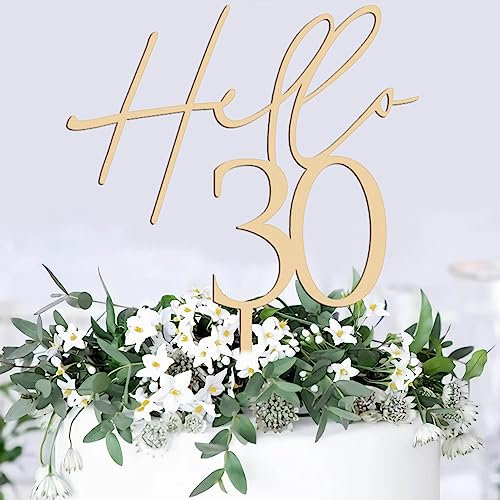 MRAPPY Hello 76.2 cm Tortenaufsatz – Kuchendekoration aus Holz zum 30. Geburtstag, Happy 30th Birthday Cake Topper für Frauen oder Männer – 30. Hochzeitstag Party Kuchen Dekor Photo Booth Requisiten