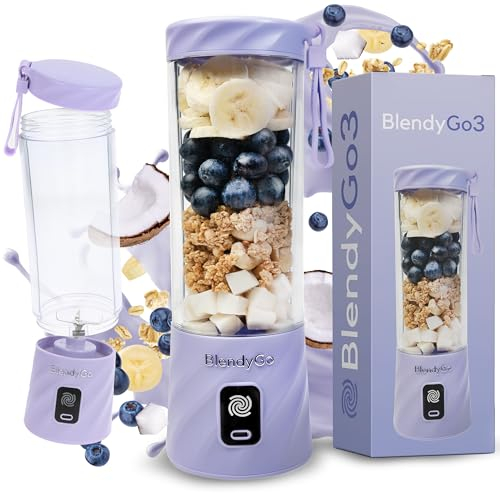 BlendyGo 3® Mixer Smoothie Maker, Smoothie Mixer Klein, Mini Portable Blender, Tragbarer Mixer USB, Smoothie-Maker to go, Standmixer 550 ml, BPA-freie, PulseMotion &BlendPro Technologie (Lavender)