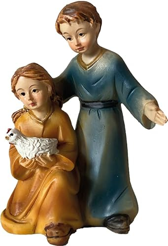 FADEDA Kinderpaar mit Huhn/Höhe:7 cm/handbemalt/detailgetreue Krippen Figuren - Weihnachten Tisch Dekoration Krippe Zubehör