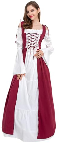 Gammify Robe médiévale pour femme, longue, costume de renaissance victorienne, de princesse, manches trompette, style gothique
