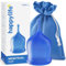 Happylife Menstruationstasse Größe L - Blau | 100% Medizinisches Silikon | Flexibler Stiel | Ergonomisches Design | BPA-Frei | Weiches Material | Inklusive Stoffbeutel