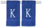 Decorvo Handtücher für Badezimmer mit Monogramm, luxuriöse Hotelqualität, personalisierbar, dekorativ, bestickt, für Puderzimmer, Spa, GOTS Bio-zertifiziert, 2 Stück, weißer Buchstabe K, Marineblau