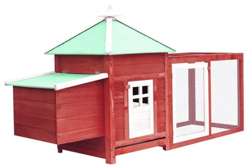 FENLAX Hühnerstall aus Massives Tannenholz 190x72x102 cm Rot Hühnerstall Holz Hühnerstall Winterfest Hühnerhaus Hühnerstall Hühner Gehege für Draußen Voliere Kleintierstall
