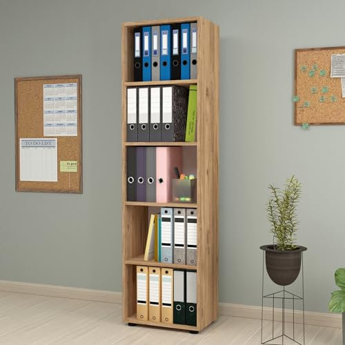 [en.casa] Bücherregal Vara mit Stauraum Wohnzimmerregal 178 x 49 x 30 cm Raumteiler mit 5 Ebenen Standregal Aufbewahrungsregal Eiche-Optik