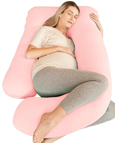 Cute Castle Cooling Cover Pregnancy Pillows, Soft U-Shape Maternity Pillow with Removable Cover - Full Body Pillows for Adults Sleeping - Pregnancy Must Haves - Jumbo 57 Inch - Pink