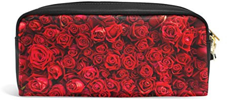 SJOAOAA Stifteetui aus PU-Leder, Motiv: Rosen, zum Valentinstag, für Make-up, Kosmetik, Reisen, Schule, Rot, siehe abbildung, Einheitsgröße, Taschen-Organizer