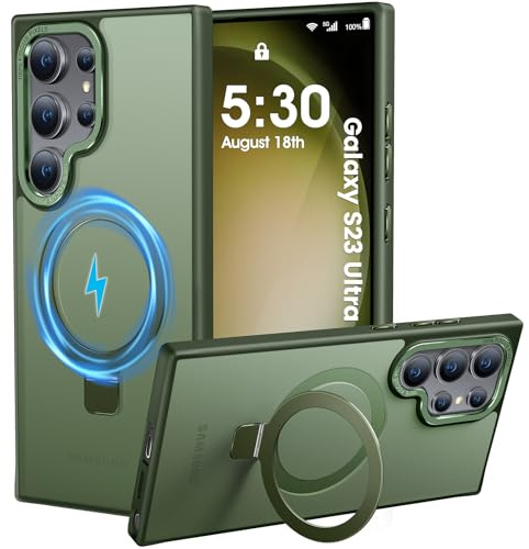 HuwaiH für Samsung Galaxy S23 Ultra Hülle mit Magnet Ständer, Dunkel Grün | Militärnorm Sturzschutz, Kratzfeste Anti-Fingerabdruck Schutzhülle, für Samsung S23 Ultra hülle 6,8