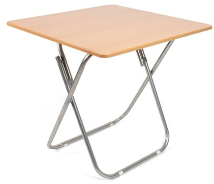THE SECRET HOME - Mesa Cuadrada Plegable Portátil - Color Natural - Largo 70 cm x Ancho 70 cm - Mesa de Madera y Metal - Ideal para Cocina, Terraza o Jardín (Madera, Largo 70 x Alto 70 x Ancho 70 cm)