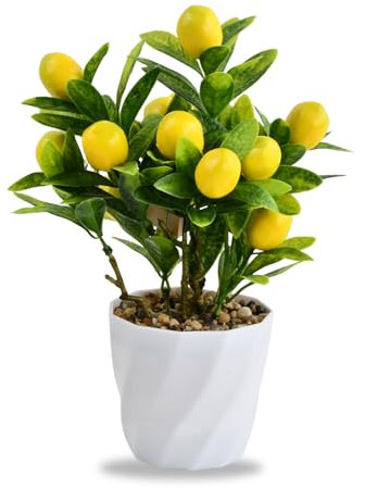 Focenat Mini Limonero en Maceta,Pequeño bonsái de limón Amarillo,Simulación de limón bonsái,Decoración de Plantas de Limonero Artificial,Limonero Artificial en Maceta,para Cocina,hogar,jardín,Granja