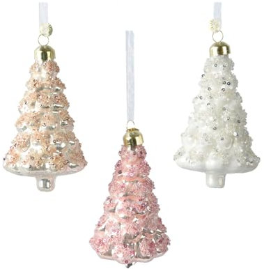 Christbaumschmuck Tannenbaum Glas 11,5cm - Figur zum Aufhängen - mit Perlen & Pailletten - Weihnachtsbaum Anhänger für Weihnachten - Christbaumanhänger & Weihnachtsbaumschmuck - Baum Tanne Pastell