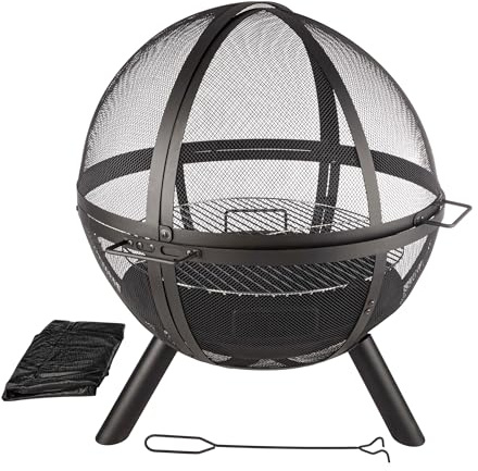 Feuerstelle für den Außenbereich – 76,2 cm große Flaming Ball Feuerstelle mit Grill zum Grillen – Feuerstelle, Grill, Holz-Feuerstellen für den Außenbereich, Terrassendekoration Pure Garden