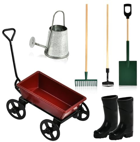 11 Stück Wichtel Zubehör Garten, Miniatur Garten Set mit Wichtel Stiefel Miniatur, Miniatur Gartenmöbel, Puppenhaus Zubehör Garten, Wichtel Zubehör für Mini Garten (Rot-6 Pcs)