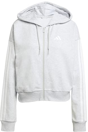 Adidas Damen Essentials 3-Stripes French Terry Full Zip Hoodie, Light Grey Heather/White, S