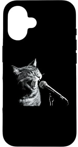 iPhone 16 Cat Singing With a Microphone Rock Star Cat Musician Teacher Case
