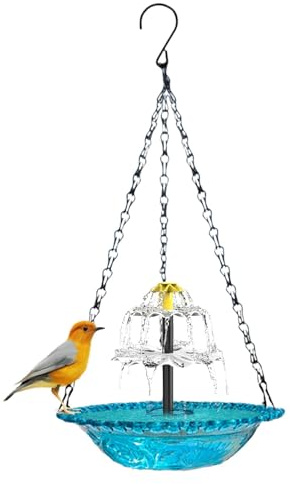 Fuente de baño solar colgante para pájaros | Fuente de agua para pájaros de jardín | Bomba de fuente de agua con energía solar para baño de colibrí para balcón, jardín, barcos