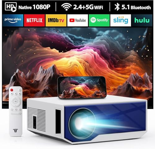 Neuer Beamer,4K-Unterstützung 5G WiFi projektor mit 20000 Lumen 300 Display Am Abend Outdoor Beamer Heimkino, kompatibel mit Smartphones/TV-Stick/PS5 /USB