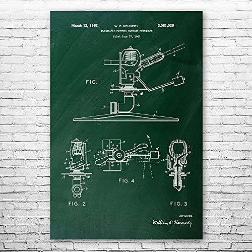 Impulse Sprinkler Poster Print, Sprinkler Blueprint, Lawn Care Art, Landscaper Gifts, Hardware Store Art, Garage Decor Green Chalkboard (8 inch x 10 inch)