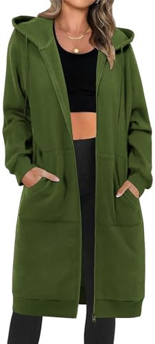 Tuopuda Felpe con Cappuccio Lunga Donna con Zip Giacca con Cappuccio a Cerniera Hoodie in Pile Sweatshirt Donna Spessa Lunga Classica Hoodie Maglia Manica Felpa(Verde,M)