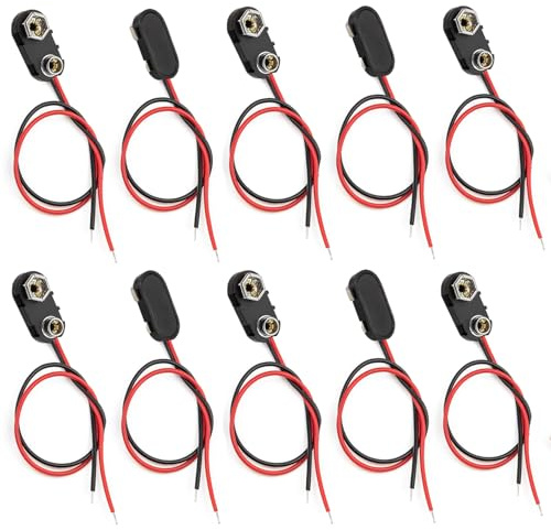 California JOS 9V Battery Clip 9V Battery Connector Hard Shell for Arduino Electronics, Student Experiment, STEM Project, and Research (I-Type, 12 PCS)