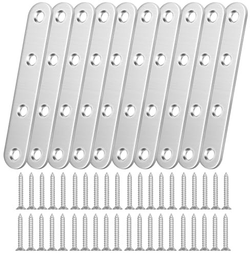 Tina.Win 10 X Placa Union Soportes Planos(76 X 5 X 1.9) Plano Pletina Acero Inoxidable Soportes De Esquina Recto UnióN Placas De FijacióN De Con 40 Tornillos