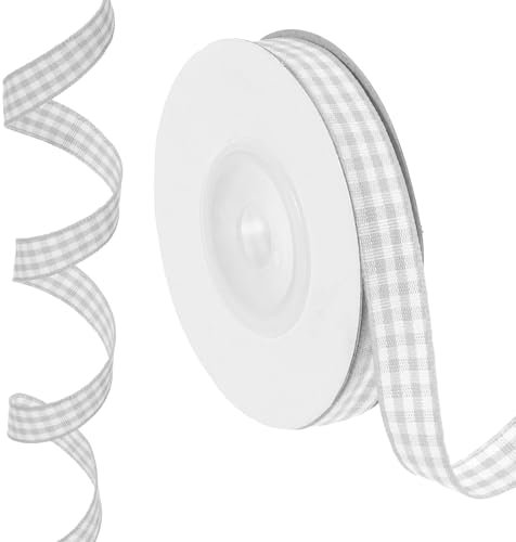 PATIKIL 10 Yards x 0.4 Karo-Band, Grau und Weiß Gingham-Band Geschenkverpackungsband für Thanksgiving-Bow Wreath Craft Geburtstag Hochzeit