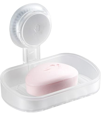 TAILI Porte Savon à Succion pour Salle de Bain, Capacité Max 5 KG, Barre de Savon pour Douche, Montage Mural, sans perçage, Porte éponge Amovible en Plastique avec Drainage, Porte éponge - Clair