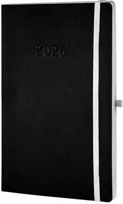 Chronoplan 50926 Buchkalender Kalendarium 2026 (Terminplaner A5 (135x210mm) mit Softcover, Wochenplaner, 1 Woche auf 2 Seiten, mit flexibler Stiftschlaufe, Einmerkband, Gummiverschluss) schwarz
