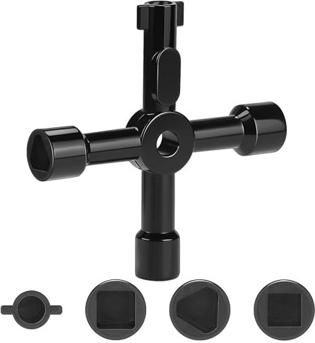 Vivantia 4-Way Utility Key Meter Box Key for UK Gas Meters - 8mm Tri/8mm Square Holes - Rustproof, 56g (Black)