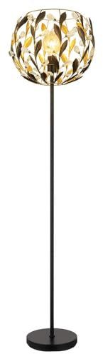LED Stehlampe Schwarz Gold Stehleuchte Wohnzimmerlampe Blätter Design Kristalle, 7W 806lm warmweiß, DxH 40x157 cm