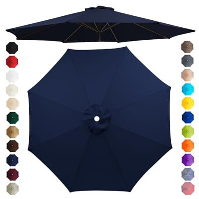 Chinimon Replacement Parasol Canopy 2m/2.5m/2.7m/3m/3.5m, 6/8 Arms Parasol Replacement Cover, Garden Parasol Replacement Canopy for Garden Umbrella Yard Beach (Navy Blue, 3m/6-Ribs)