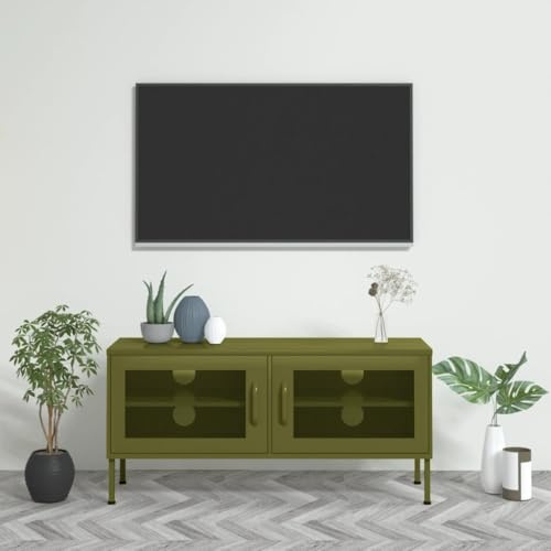 LLEZKBR Entertainment Centres & TV Stands-TV Cabinet Olive Green 105x35x50 cm Steel