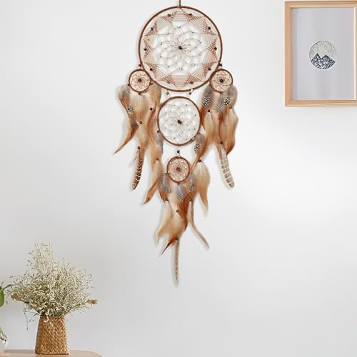 PAEFIU Traumfänger Baum des Lebens, Großer Boho Dreamcatcher, Handgefertigt Gewebte Feder Wandbehang, Holzperlen Windspiele Hängeornament, für Schlafzimmer, Hochzeit, Geburtstag, Einweihung