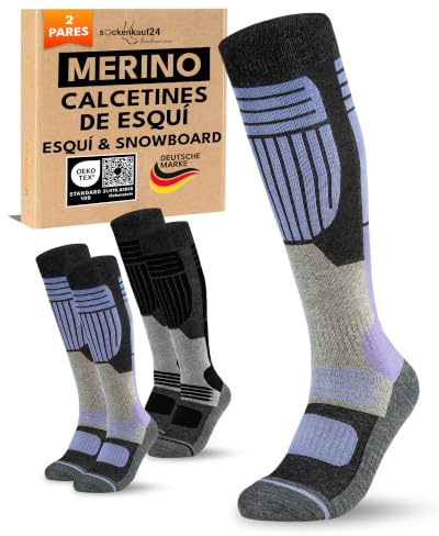Chaussettes de Ski Femme Laine Merinos 39-42 Noir/Violet 2 Paires