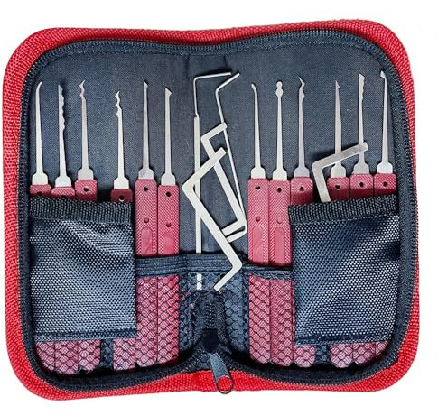YQLEISHI 17-teiliges Lockpicking-Set und Reißverschluss-Etui mit Ledertasche, Dietrich-Werkzeug für Anfänger und professionelle Schlosser