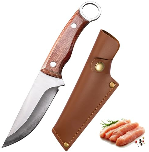 Doklasu Small Chef's Knife Japanese Style Kitchen Cooking Knvies 4 inch Full Tang Handmade Forged High Carbon Steel BBQ Knife with Sheath and Wooden Handle